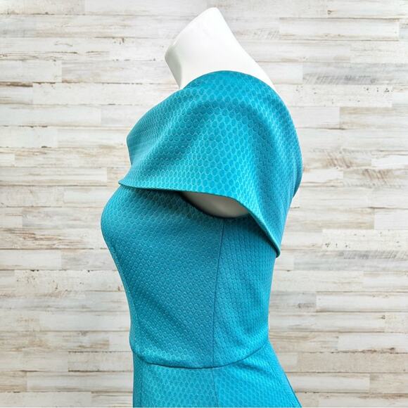 Slate & Willow Asymmetrical Off the Shoulder Dress Womens Size M Teal Jersey - Picture 7 of 16
